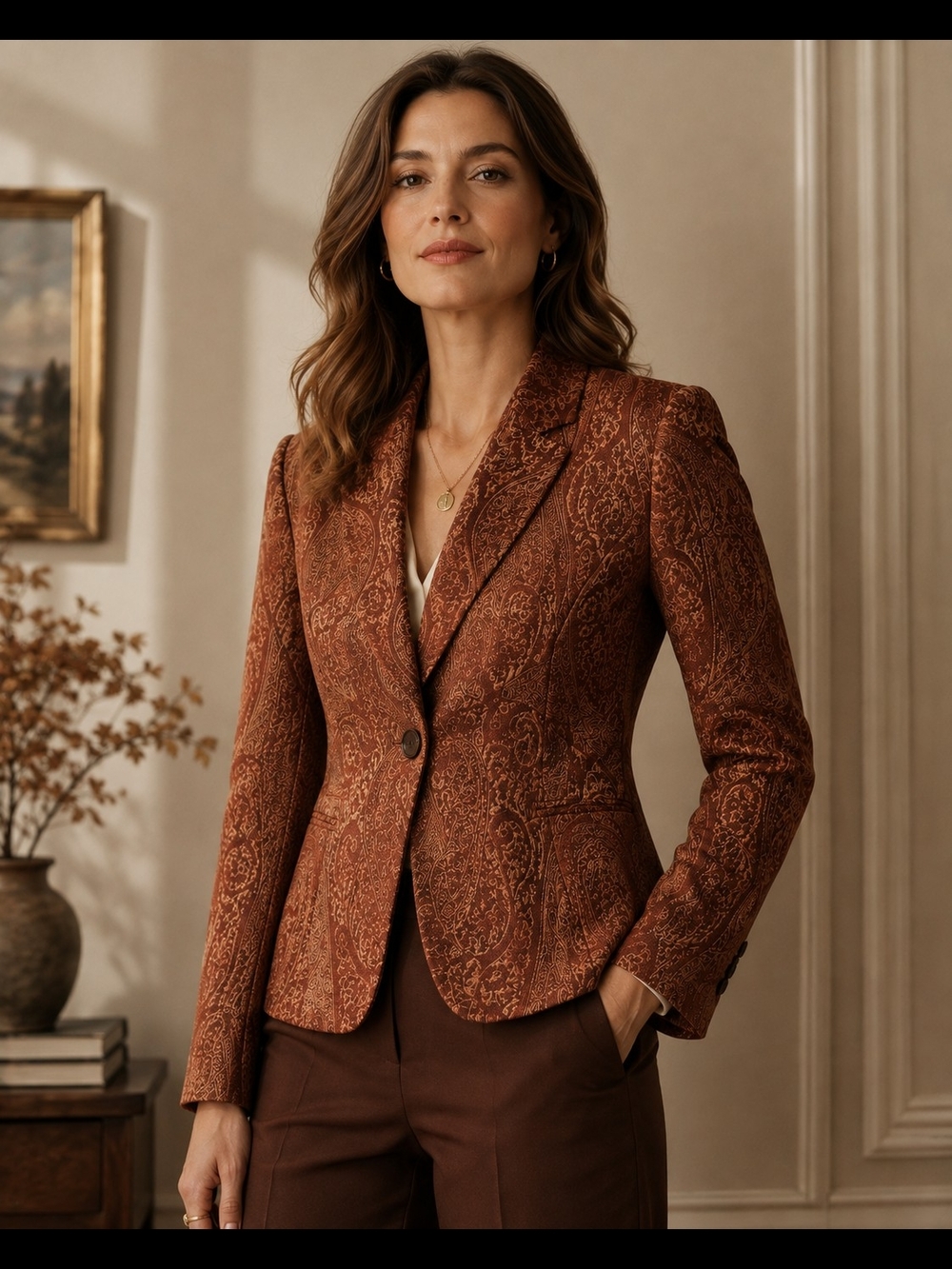 Kasper Rust Paisley Single-Button Blazer
